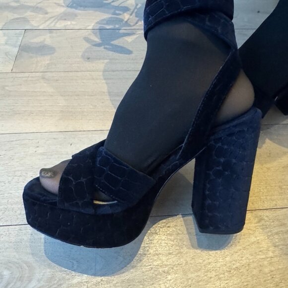 Ash Chunky Platform Sandal Heels - Croc Embossed, Midnight Navy Sz 7.5 - Picture 4 of 5